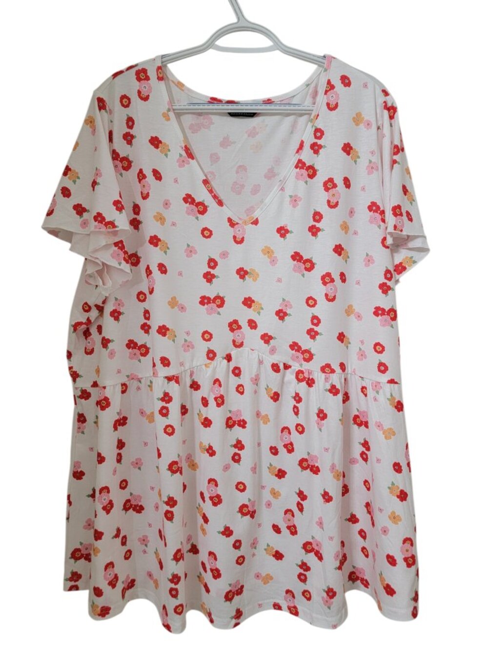 Bloomchic Size 22-24 White with Ditsy Floral Print Sheer Babydoll Top